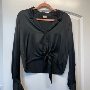 Aritzia Wilfred Black Satin Tie Front Blouse